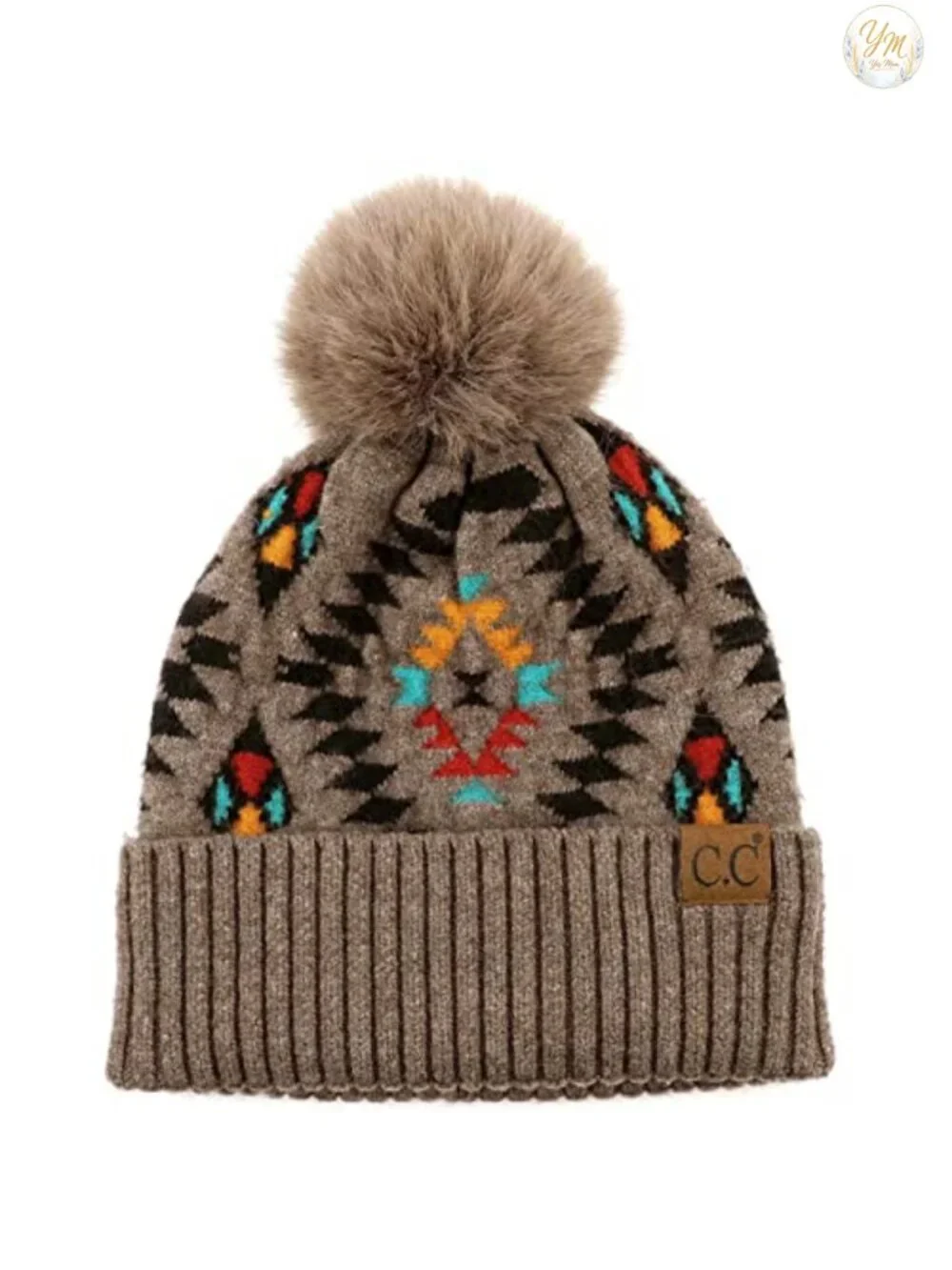Chunky Cable Knit Winter Beanie Hat with Faux Fur Pom Stretchy One Size